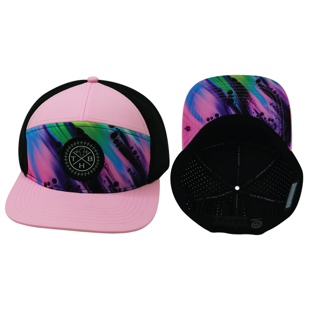 Color Vibes Hat, Flat Bill, Snapback Hat, Aurora, Pink. Black, Mens Hat, Womens Hat, Main Picture