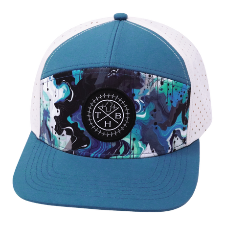 Color Vibes Hat, Flat Bill, Snapback Hat, Blue Dream, Slate Blue, Cream, Mens Hat, Womens Hat, Front Picture