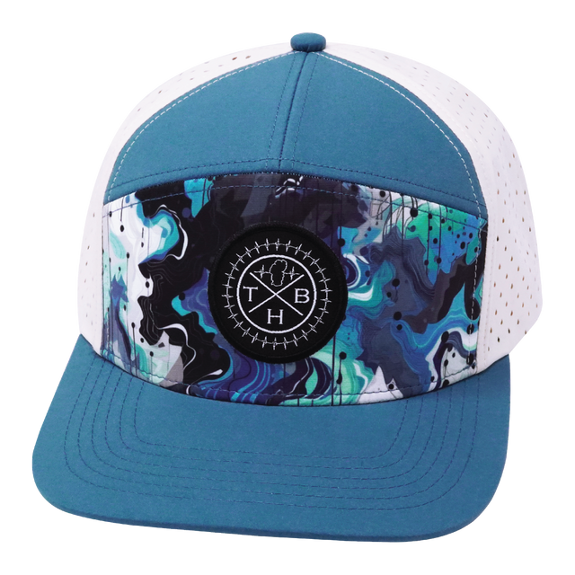 Color Vibes Hat, Flat Bill, Snapback Hat, Blue Dream, Slate Blue, Cream, Mens Hat, Womens Hat, Front Picture