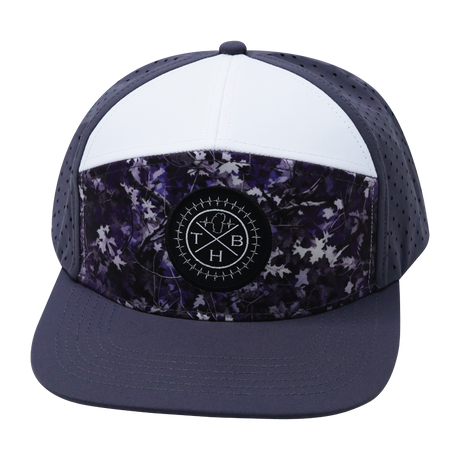 Color Vibes Hat, Flat Bill, Snapback Hat, Blue Fall Camo, Charcoal, White, Mens Hat, Womens Hat, Front Picture