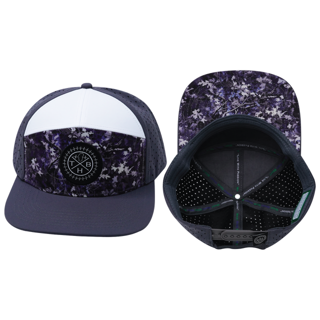 Color Vibes Hat, Flat Bill, Snapback Hat, Blue Fall Camo, Charcoal, White, Mens Hat, Womens Hat, Main Picture