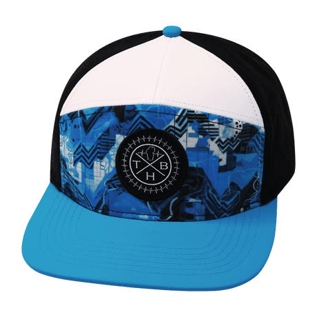 Color Vibes Hat, Flat Bill, Snapback Hat, Blue Shock, Neon Blue, White, Black, Mens Hat, Womens Hat, Front Picture 