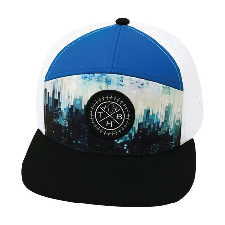 Color Vibes Hat, Flat Bill, Snapback Hat, City Drip, Black, Blue, White, Mens Hat, Womens Hat, Front Picture 