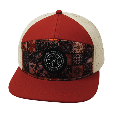 Color Vibes Hat, Flat Bill, Snapback Hat, Copper Stitch, Red Rock, Cream, Mens Hat, Womens Hat, Front Picture