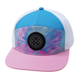 Color Vibes Hat, Flat Bill, Snapback Hat, Cotton Candy, Pink, Neon Blue, White, Mens Hat, Womens Hat, Front Picture