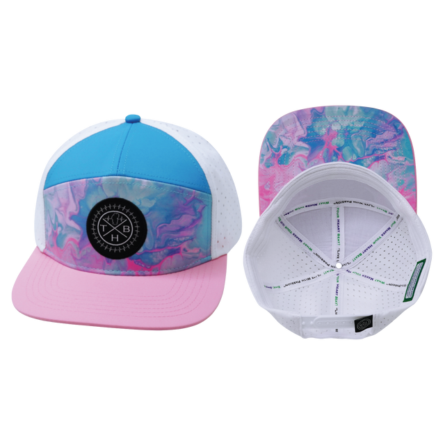 Color Vibes Hat, Flat Bill, Snapback Hat, Cotton Candy, Pink, Neon Blue, White, Mens Hat, Womens Hat, Main Picture