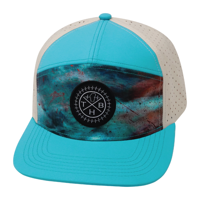 Color Vibes Hat, Flat Bill, Snapback Hat, Desert Sky, Neon Green Blue, Cream, Mens Hat, Womens Hat, Front Picture 