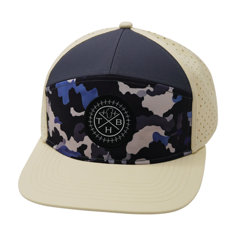 Color Vibes Hat, Flat Bill, Snapback Hat, Dusk Camo, Cream, Charcoal, Mens Hat, Womens Hat, Front Picture