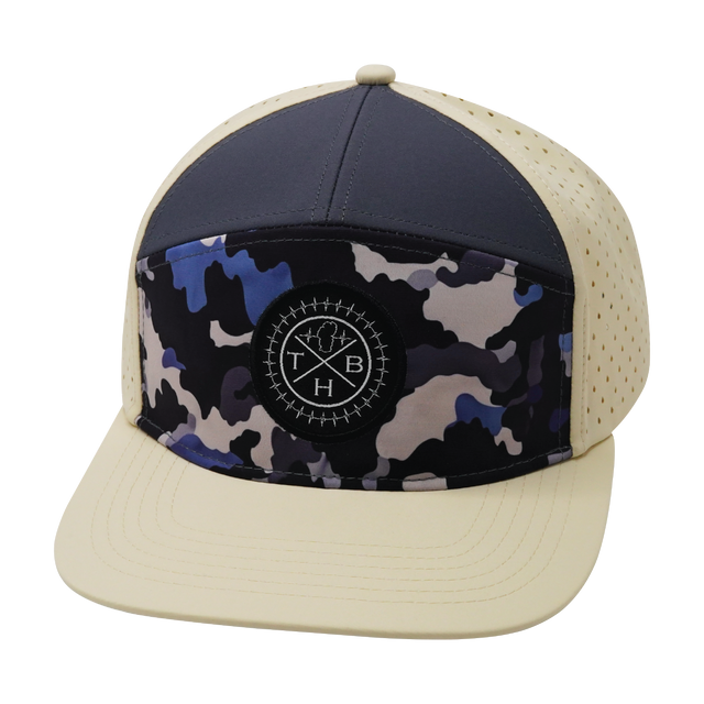 Color Vibes Hat, Flat Bill, Snapback Hat, Dusk Camo, Cream, Charcoal, Mens Hat, Womens Hat, Front Picture