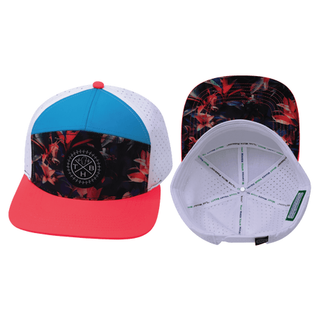 Color Vibes Hat, Flat Bill, Snapback Hat, Electric Eden, Neon Peach, Neon Blue, White, Mens Hat, Womens Hat, Main Picture 