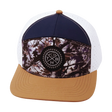 Color Vibes Hat, Flat Bill, Snapback Hat, Evenings Leaves, Light Tan, Navy, White, Mens Hat, Womens Hat, Front Picture 