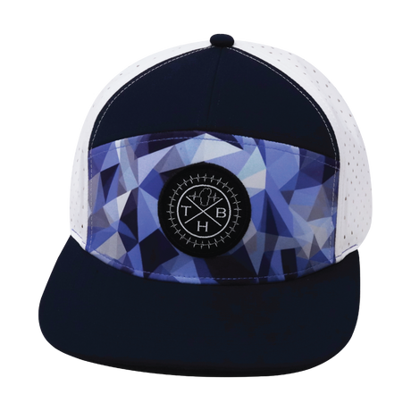 Color Vibes Hat, Flat Bill, Snapback Hat, Geo Blue, Navy, White, Mens Hat, Womens Hat, Front Picture 