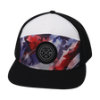 Color Vibes Hat, Flat Bill, Snapback Hat, Geo Flag, Black, White, Mens Hat, Womens Hat, Front Picture 