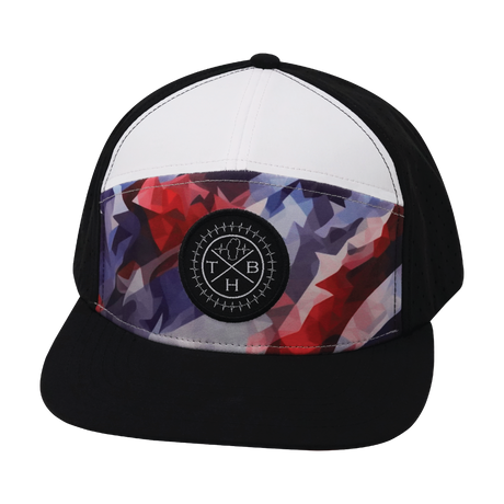 Color Vibes Hat, Flat Bill, Snapback Hat, Geo Flag, Black, White, Mens Hat, Womens Hat, Front Picture 