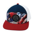 Color Vibes Hat, Flat Bill, Snapback Hat, Geo Flag, Dark Red, Navy, White, Mens Hat, Womens Hat, Front Picture 