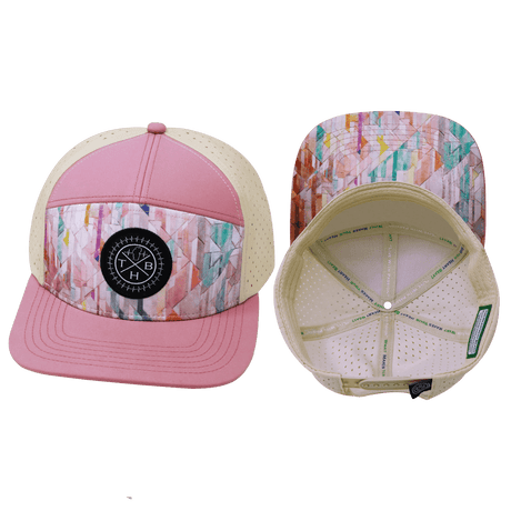 Color Vibes Hat, Flat Bill, Snapback Hat, Geo Mosaic, Pink Peach, Cream, Mens Hat, Womens Hat, Main Picture   