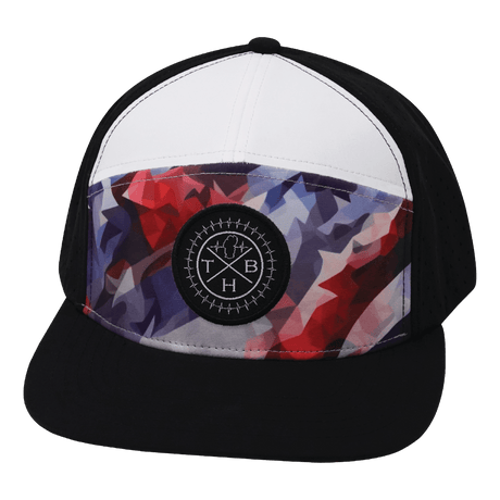 Color Vibes Hat, Flat Bill, Snapback Hat, Geo Flag, Black, White, Mens Hat, Womens Hat, Front Picture 