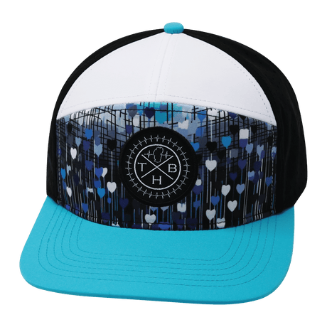 Color Vibes Hat, Flat Bill, Snapback Hat, Love Rising, Neon Blue Green, White, Black, Mens Hat, Womens Hat, Front Picture