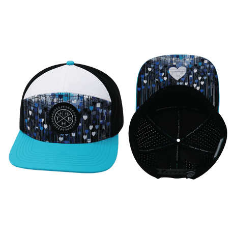 Color Vibes Hat, Flat Bill, Snapback Hat, Love Rising, Neon Blue Green, White, Black, Mens Hat, Womens Hat, Main Picture