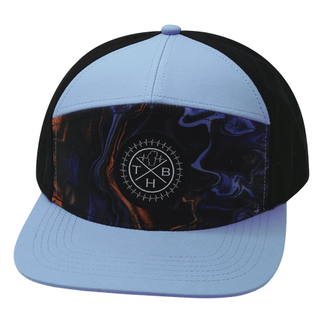 Color Vibes Hat, Flat Bill, Snapback Hat, Midnight Mirage, Baby Blue, Black, Mens Hat, Womens Hat, Front Picture