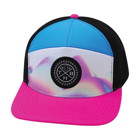  Color Vibes Hat, Flat Bill, Snapback Hat, Holograph, Neon Pink, Neon Blue, Black, Mens Hat, Womens Hat, Front Picture