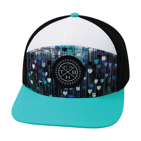 Color Vibes Hat, Flat Bill, Snapback Hat, Love Rising, Neon Blue Green, White, Black, Mens Hat, Womens Hat, Front Picture