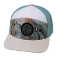 Color Vibes Hat, Flat Bill, Snapback Hat, Marble Earth, Cream, White, Light Blue, Mens Hat, Womens Hat, Front Picture 