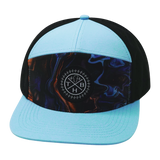 Color Vibes Hat, Flat Bill, Snapback Hat, Midnight Mirage, Baby Blue, Black, Mens Hat, Womens Hat, Front Picture