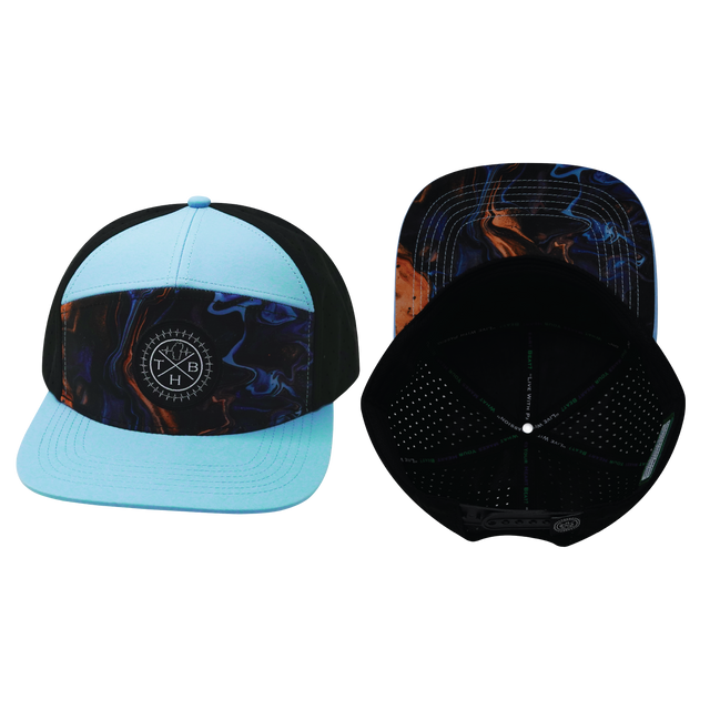 Color Vibes Hat, Flat Bill, Snapback Hat, Midnight Mirage, Baby Blue, Black, Mens Hat, Womens Hat, Main Picture