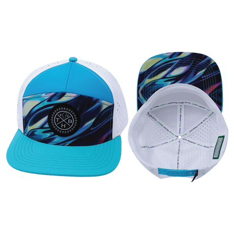 Color Vibes Hat, Flat Bill, Snapback Hat, Molten Dream, Neon Green Blue, Neon Blue, White, Mens Hat, Womens Hat, Main Picture 