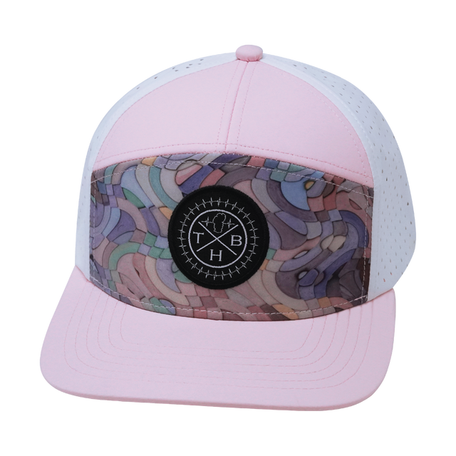  Color Vibes Hat, Flat Bill, Snapback Hat, Mosaic Curves, Light Pink White, Mens Hat, Womens Hat, Front Picture 