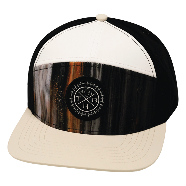 Color Vibes Hat, Flat Bill, Snapback Hat, Mystic Tree, Cream, White, Black, Mens Hat, Womens Hat, Front Picture 