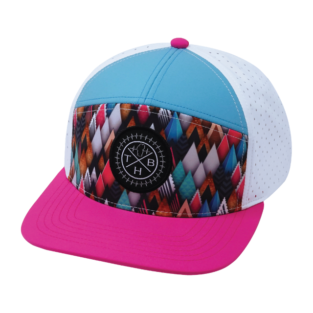 Color Vibes Hat, Flat Bill, Snapback Hat, Neon Peaks, Neon Pink, Neon Green Blue, White, Mens Hat, Womens Hat, Front Picture