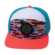 Color Vibes Hat, Flat Bill, Snapback Hat, Party Blocks, Neon Peach, White, Neon Blue, Mens Hat, Womens Hat, Front Picture 