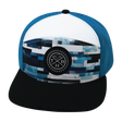 Color Vibes Hat, Flat Bill, Snapback Hat, Sky Blocks, Black, White, Blue, Mens Hat, Womens Hat, Front Picture 