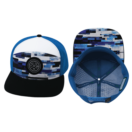 Color Vibes Hat, Flat Bill, Snapback Hat, Sky Blocks, Black, White, Blue, Mens Hat, Womens Hat, Main Picture 