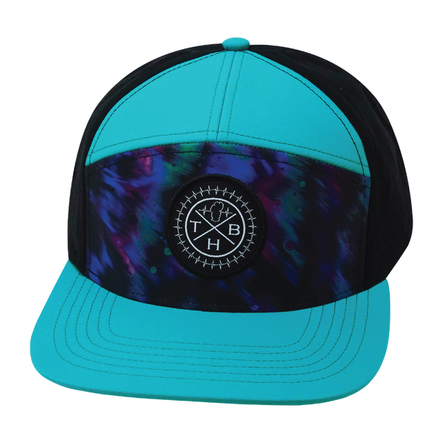 Color Vibes Hat, Flat Bill, Snapback Hat, Space Dust, Neon Green Blue, Black, Mens Hat, Womens Hat, Front Picture 