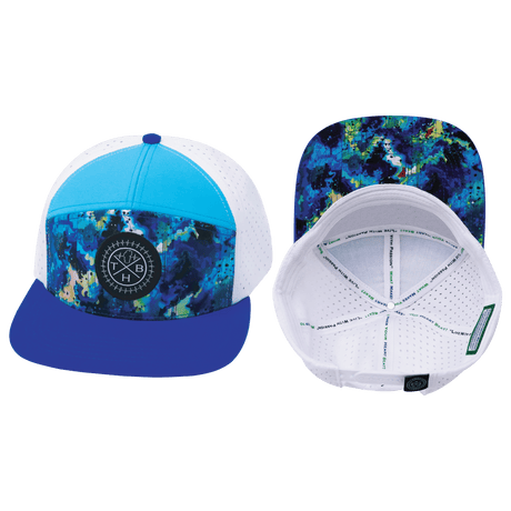 Color Vibes Hat, Flat Bill, Snapback Hat, Starry Bright, Blue, Neon Green Blue, White, Mens Hat, Womens Hat, Main Picture 