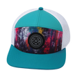 Color Vibes Hat, Flat Bill, Snapback Hat, Street Art, Neon Blue, Neon Green Blue, White, Mens Hat, Womens Hat, Front Picture 