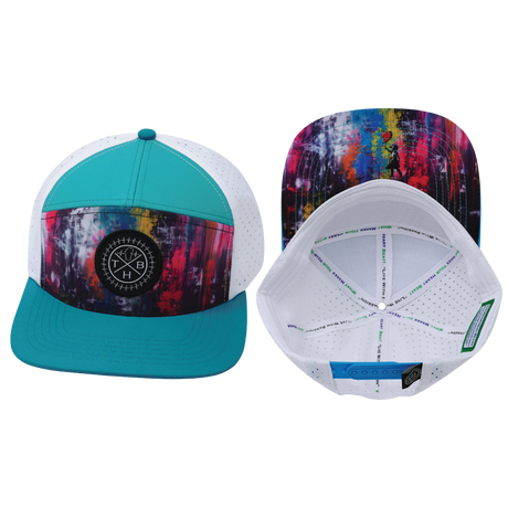 Color Vibes Hat, Flat Bill, Snapback Hat, Street Art, Neon Blue, Neon Green Blue, White, Mens Hat, Womens Hat, Main Picture 