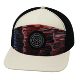 Color Vibes Hat, Flat Bill, Snapback Hat, Art Deco, Cream, Black, Mens Hat, Womens Hat, Front Picture