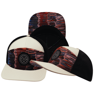 **ADULT** Color Vibes Hat — Flat Bill, Art Deco, Cream / Black, Laser Mesh