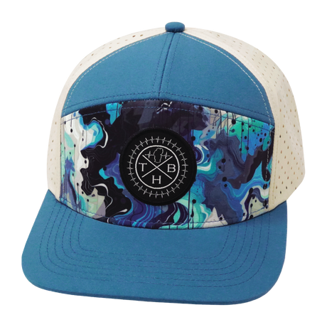 Color Vibes Hat, Flat Bill, Snapback Hat, Blue Dream, Slate Blue, Cream, Mens Hat, Womens Hat, Front Picture 