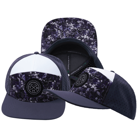 Color Vibes Hat, Flat Bill, Snapback Hat, Blue Fall Camo, Charcoal, White, Mens Hat, Womens Hat, Main Picture