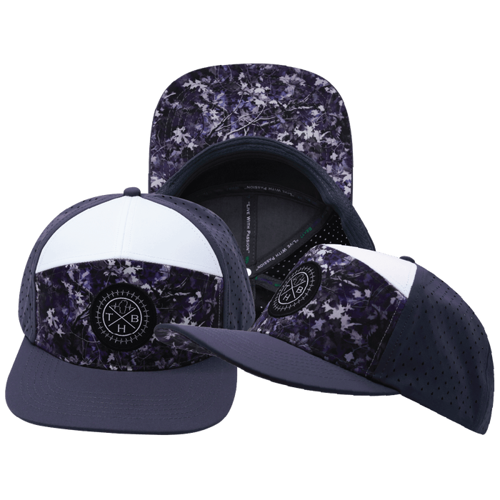 **ADULT** Color Vibes Hat - Flat Bill - Blue Fall Camo - Charcoal / White - Laser Mesh