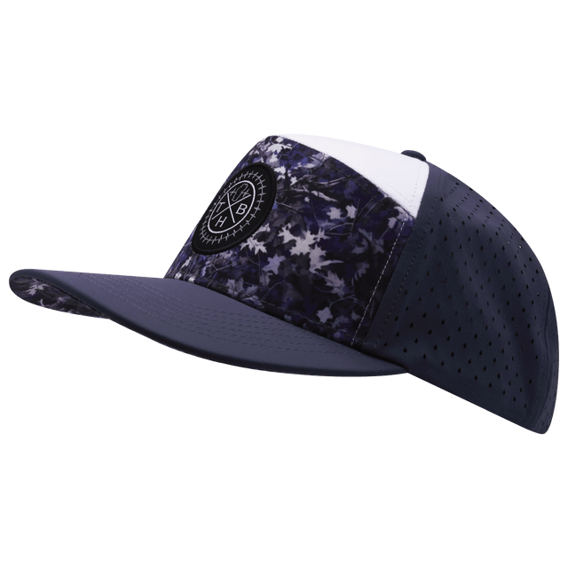 Color Vibes Hat, Flat Bill, Snapback Hat, Blue Fall Camo, Charcoal, White, Mens Hat, Womens Hat, Side Picture