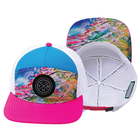 Color Vibes Hat, Flat Bill, Snapback Hat, Candy Land, Neon Pink, Neon Blue, White, Mens Hat, Womens Hat, Main Picture  