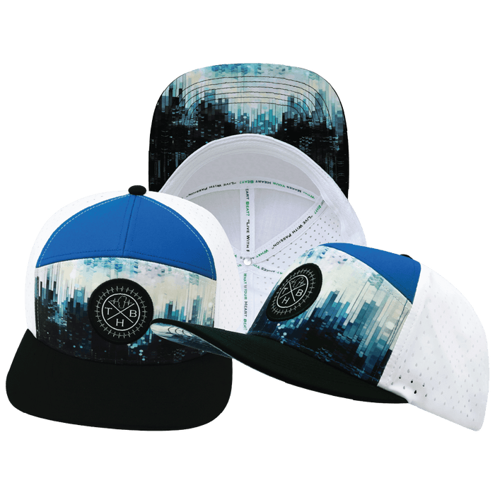 **ADULT** Color Vibes Hat - Flat Bill - City Drip - Black / Blue / White - Laser Mesh