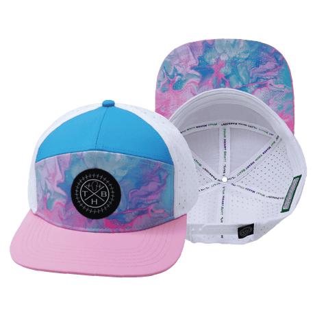 Color Vibes Hat, Flat Bill, Snapback Hat, Cotton Candy, Pink, Neon Blue, White, Mens Hat, Womens Hat, Main Picture