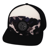 Color Vibes Hat, Flat Bill, Snapback Hat, Desert Night Camo, Black, Cream, Mens Hat, Womens Hat, Front Picture   